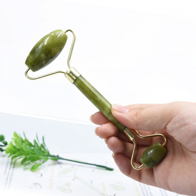Jade Stone Facial Roller Massager with Guasha Board - Green