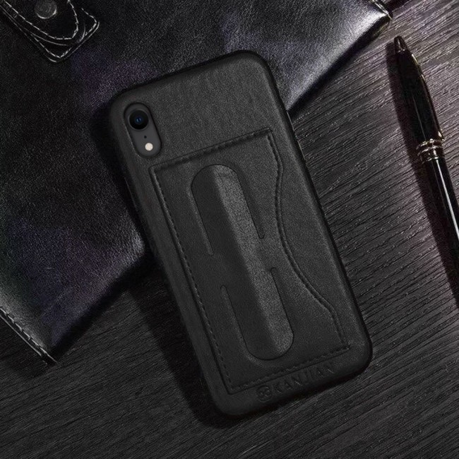 Leather Grip Standing Case Cover for iPhone XR Kanjian - Black