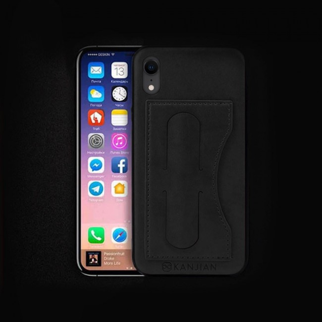 Leather Grip Standing Case Cover for iPhone XR Kanjian - Black