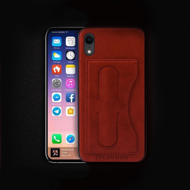 Leather Grip Standing Case Cover for iPhone XR Kanjian - Red
