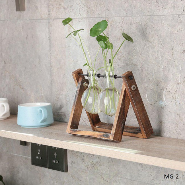 Minimalist Design Glass Vase in Wooden Stand in Three Designs