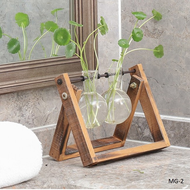 Minimalist Design Glass Vase in Wooden Stand in Three Designs