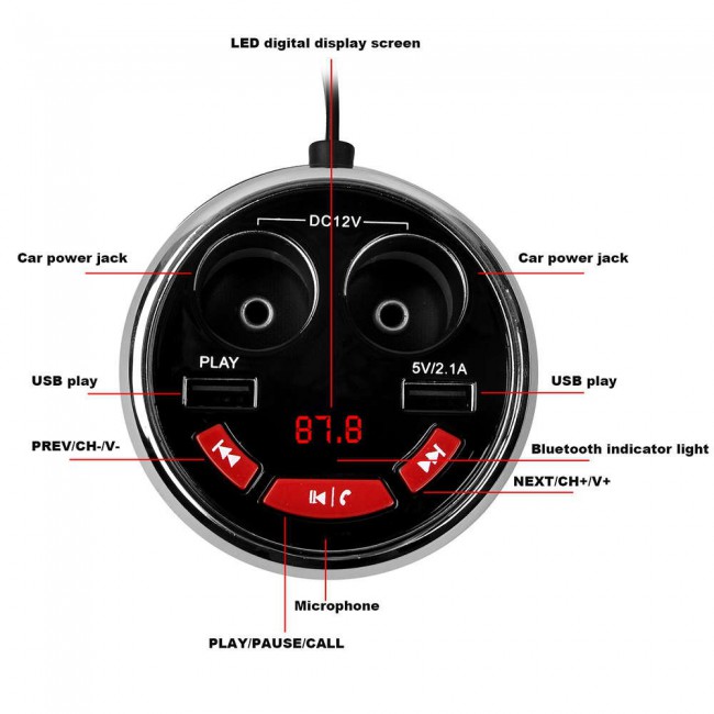 A23 Car Multi-Functional Dual-USB Cigarette Lighter - Black