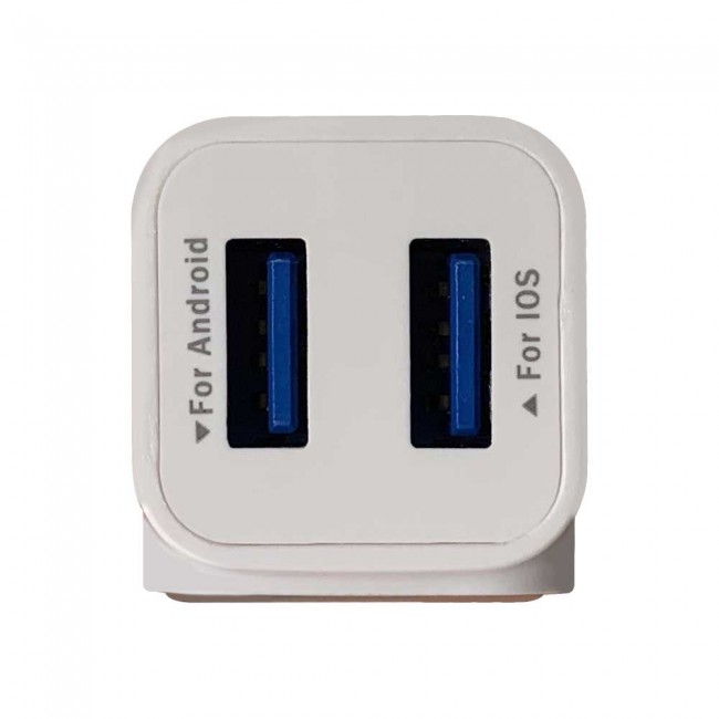 Nitu Dual USB Car Charger 2.4A for Android and iOS with Lightning , Micro and Type-C USB Cable – White