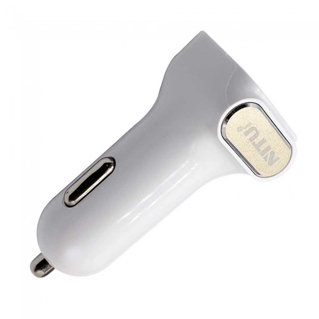 Nitu Dual USB Car Charger 2.4A for Android and iOS with Lightning , Micro and Type-C USB Cable – White