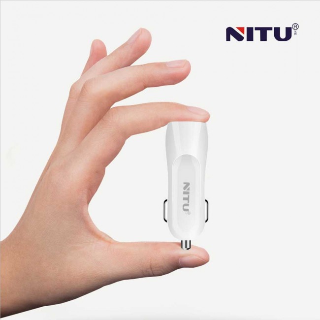 Nitu NT-CC12 Universal Car Charger 2.0A with Lightning , Micro and Type-C USB Cable - White
