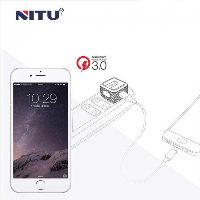 Nitu NT-TC040F Cualcomm 3.0 Quick Charge Wall Charger with Lightning , Micro and Type-C USB Cable – Black