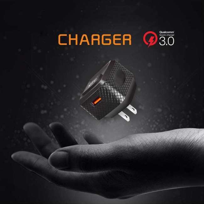 Nitu NT-TC040F Cualcomm 3.0 Quick Charge Wall Charger with Lightning , Micro and Type-C USB Cable – Black