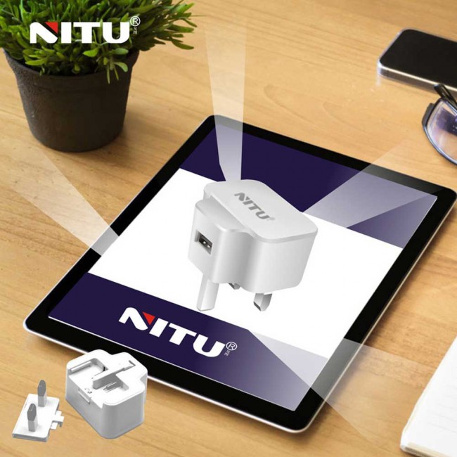 Nitu NT-TC16 Wall Charger 2.0A for Android and iOS Devices with Lightning , Micro and Type-C USB Cable - White