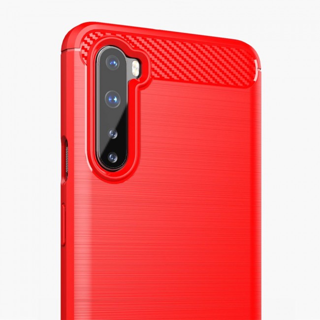 OnePlus Nord Brushed Carbon Fiber Case Cover - Red