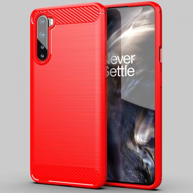 OnePlus Nord Brushed Carbon Fiber Case Cover - Red