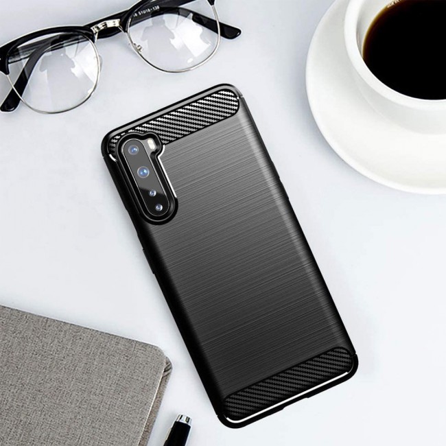 OnePlus Nord Brushed Carbon Fiber Case Cover - Black
