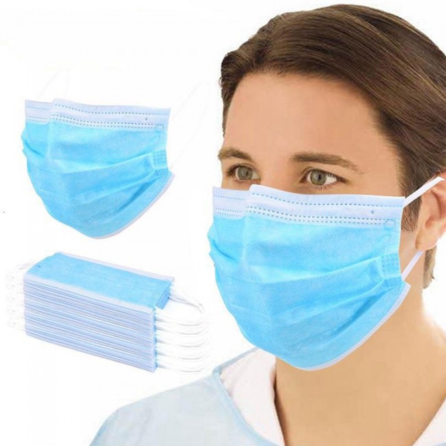 Pack of 50 Disposable 3-Ply Face Mask - Blue White
