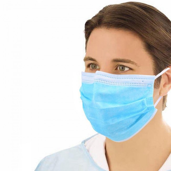 Pack of 50 Disposable 3-Ply Face Mask - Blue White