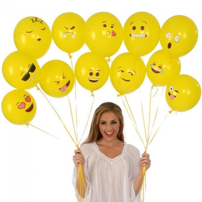 Party Props 100 Pcs Emoji Balloons Mixed Smiley Designs