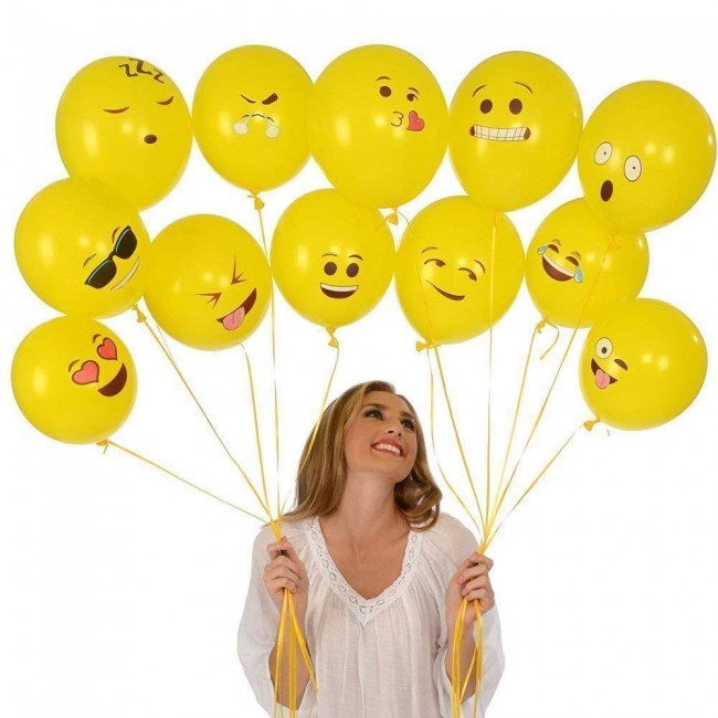 Party Props 25 Pcs Emoji Balloons Mixed Smiley Designs