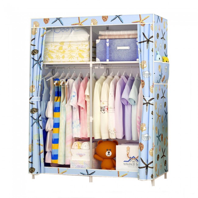 Portable Fabric Wardrobe Clothes Organizer - Blue Starfish