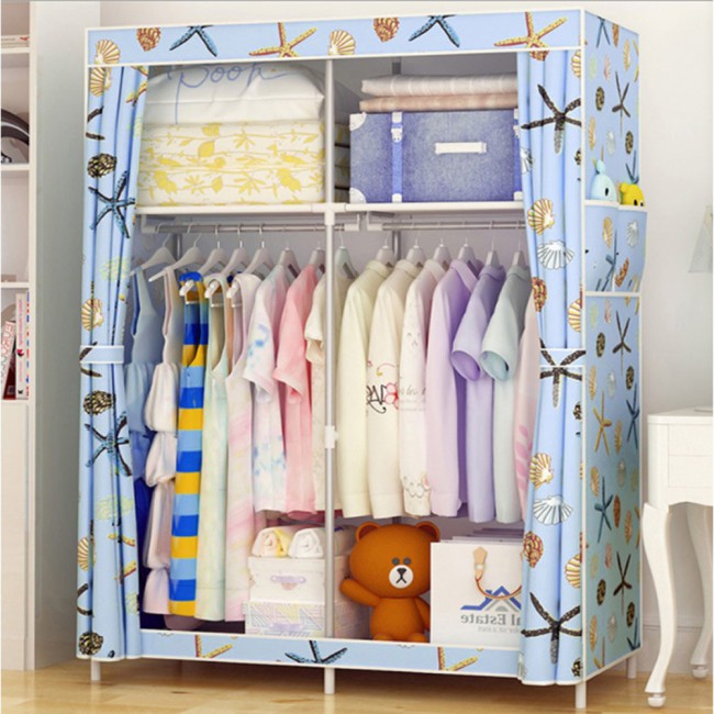Portable Fabric Wardrobe Clothes Organizer - Blue Starfish