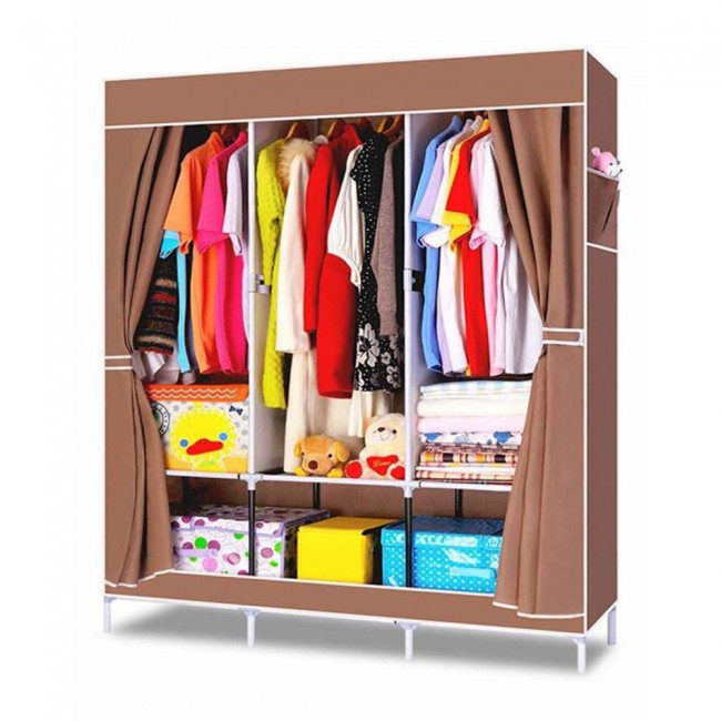 Portable Fabric Wardrobe Clothes Organizer - Brown