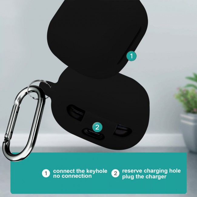 Protective Silicone Case with Carabiner for Galaxy Buds Live Buds 2 Buds Pro - Black