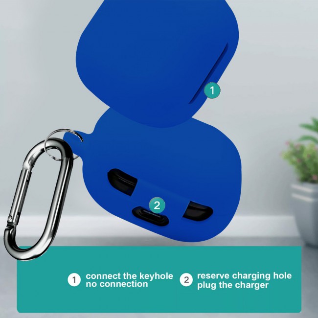 Protective Silicone Case with Carabiner for Galaxy Buds Live Buds 2 Buds Pro - Blue