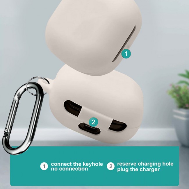Protective Silicone Case with Carabiner for Galaxy Buds Live Buds 2 Buds Pro - White