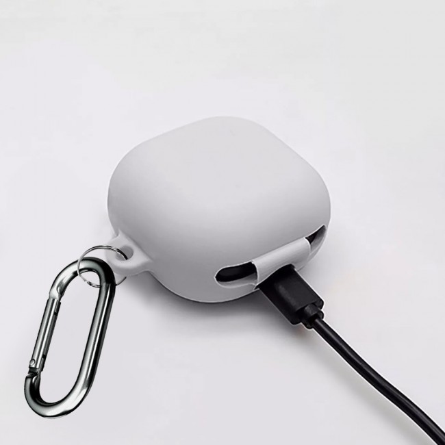 Protective Silicone Case with Carabiner for Galaxy Buds Live Buds 2 Buds Pro - White