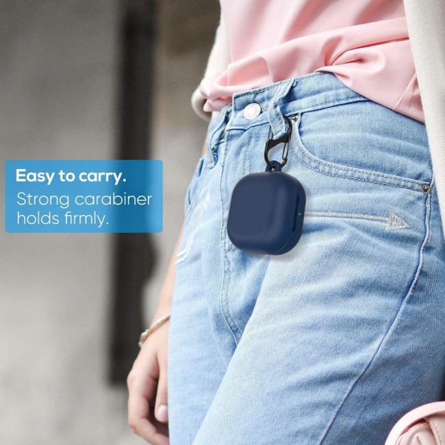 Protective Silicone Case with Carabiner for Galaxy Buds Live - Dark Blue