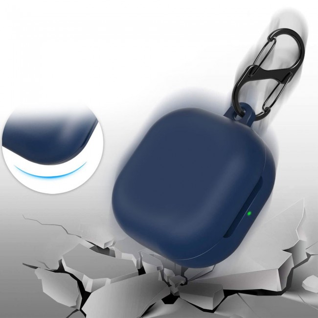Protective Silicone Case with Carabiner for Galaxy Buds Live - Dark Blue