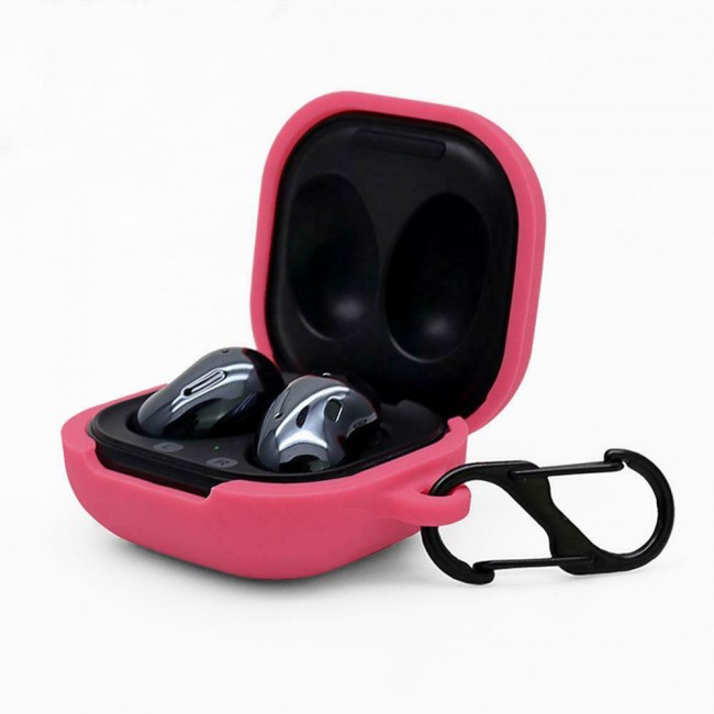 Protective Silicone Case with Carabiner for Galaxy Buds Live - Hot Pink