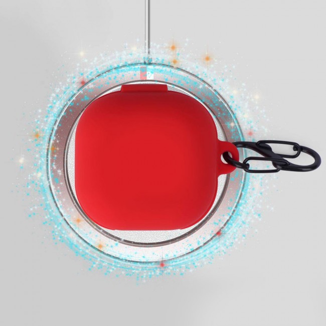 Protective Silicone Case with Carabiner for Galaxy Buds Live - Red