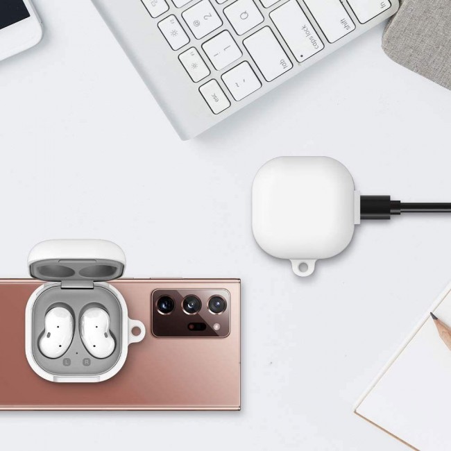 Protective Silicone Case with Carabiner for Galaxy Buds Live - White