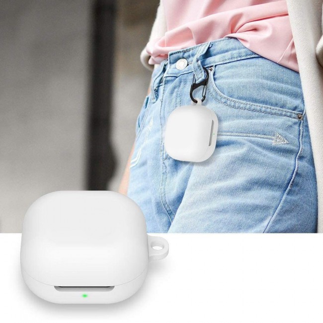 Protective Silicone Case with Carabiner for Galaxy Buds Live - White