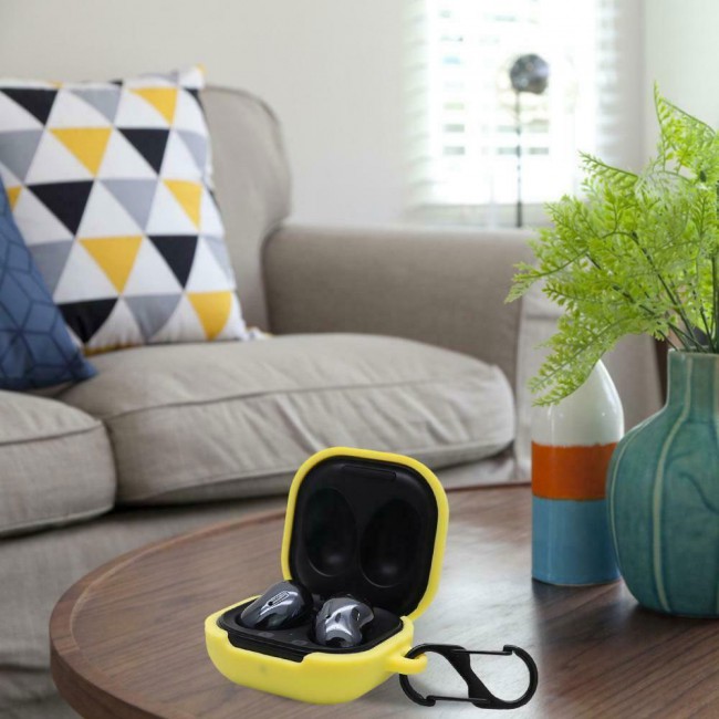 Protective Silicone Case with Carabiner for Galaxy Buds Live - Yellow