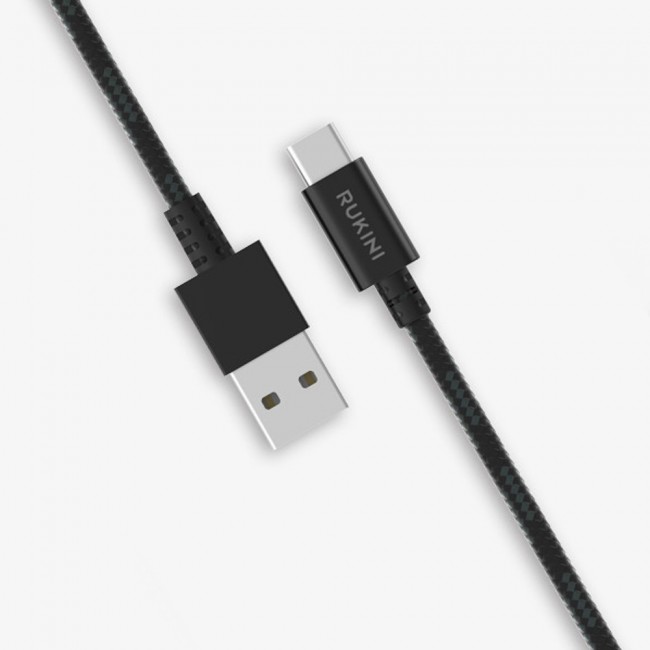Rukini Type C USB Cable Nylon Braided RCANBC  2m  6.6ft – Black , Silver