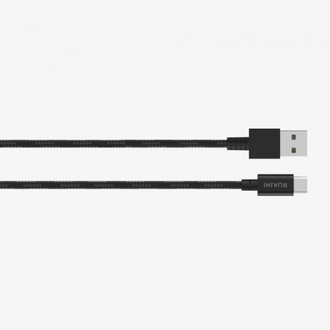 Rukini Type C USB Cable Nylon Braided RCANBC  2m  6.6ft – Black , Silver