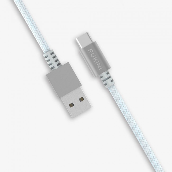 Rukini Type C USB Cable Nylon Braided RCANBC  2m  6.6ft – Black , Silver
