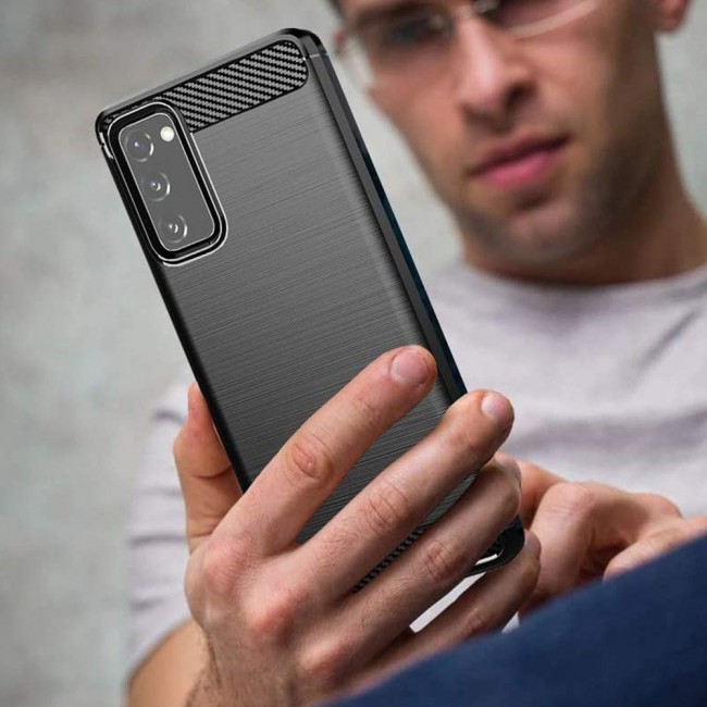 Samsung Galaxy S20 FE and S20 FE 5G Brushed Carbon Fiber Case Cover - Black