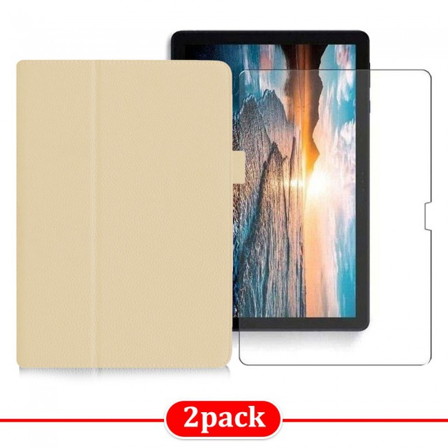 Two-Fold Leather Stand Cover with Screen Protector for Huawei Matepad T10s T 10s 10.1-inch - Gold