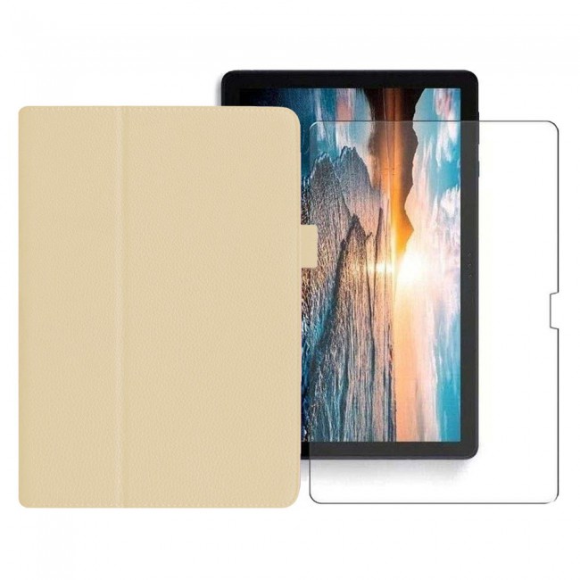 Two-Fold Leather Stand Cover with Screen Protector for Huawei Matepad T10s T 10s 10.1-inch - Gold