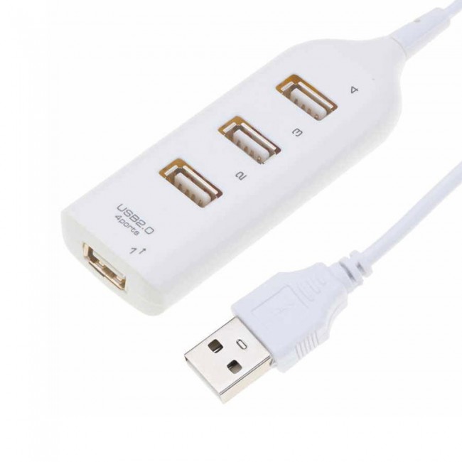 USB 2.0 Hub 4 Ports Hi-Speed Adapter 50cm - White