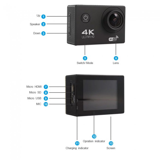 Ultra HD 4K WiFi Action Sports Waterproof Camera - White