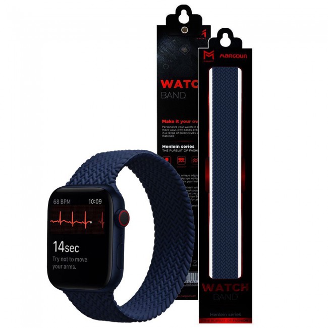 Apple Watch 38-40-41mm Yarn Braided Solo Loop Band Size M Henlein Series by Margoun - Dark Blue