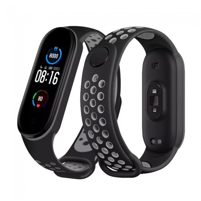 Xiaomi Mi Band 5 and Mi Band 6 Replacement Silicone Band Nike Design by Margoun - Black Grey