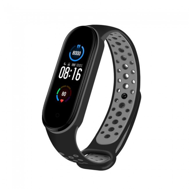 Xiaomi Mi Band 5 and Mi Band 6 Replacement Silicone Band Nike Design by Margoun - Black Grey