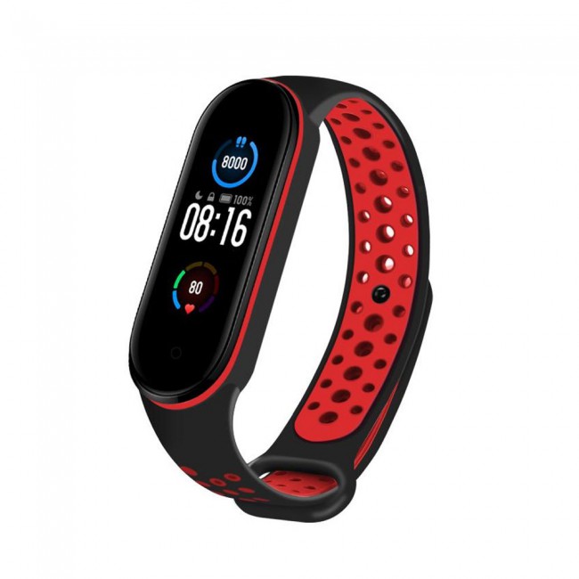 Xiaomi Mi Band 5 and Mi Band 6 Replacement Silicone Band Nike Design by Margoun - Black Red