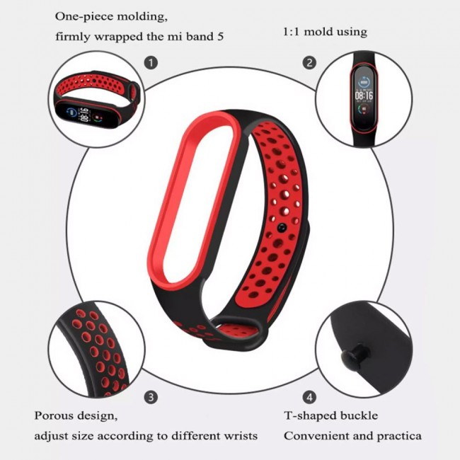 Xiaomi Mi Band 5 and Mi Band 6 Replacement Silicone Band Nike Design by Margoun - Black Red