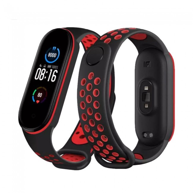 Xiaomi Mi Band 5 and Mi Band 6 Replacement Silicone Band Nike Design by Margoun - Black Red