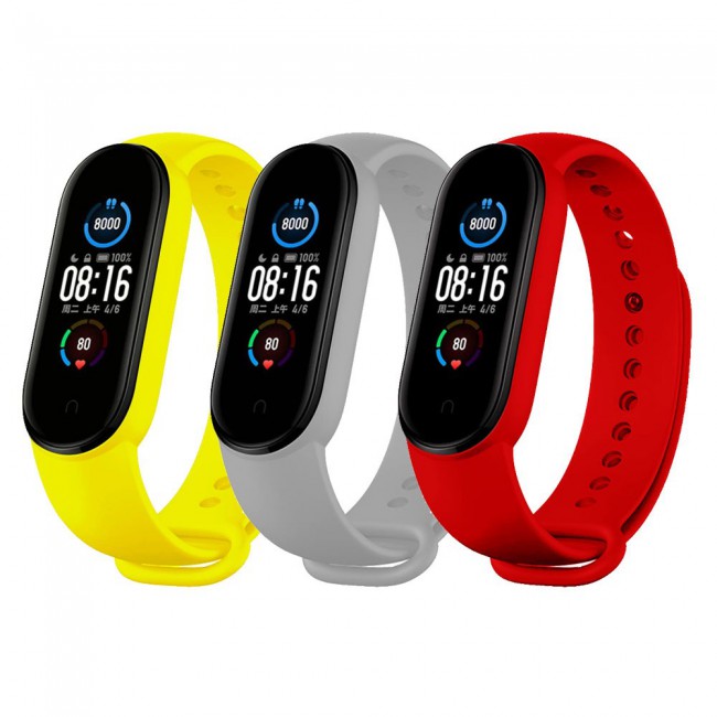 Xiaomi Mi Band 5 and Mi Band 6 Replacement Silicone Band 3 Packs - Red Grey Yellow
