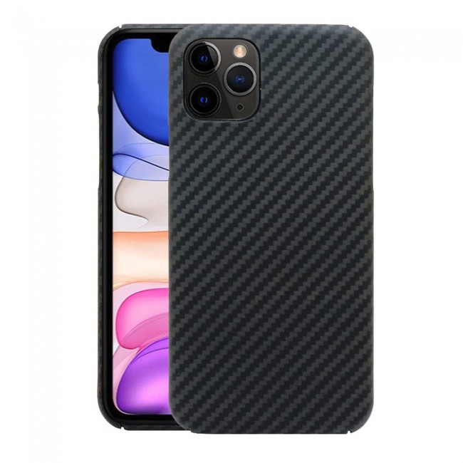 iPhone 11 Pro Max Protective Case Cover with Carbon Fiber Design - Black
